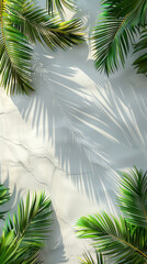 Palm shadows on bright white marble background
