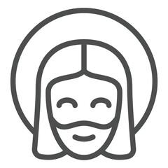 Jesus Christ head with halo line icon, easter holiday concept. Vector graphics. Man face with beard sign on white background, outline style icon for mobile or web design.