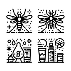 Insect illustrations featuring bees and skincare products. Mosquito season   