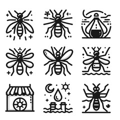 Black and White Bee Illustrations with Various Backgrounds . Mosquito season  