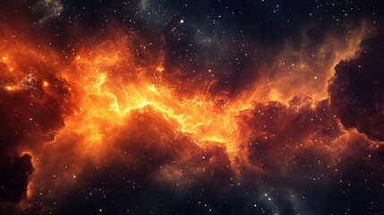 Obraz premium Fiery Nebula in Deep Space - High-Contrast Orange Galaxy with Stars and Cosmic Clouds