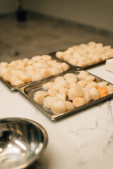 Raw scallops ready for cooking