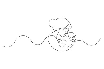 Mother and baby continuous single line art and isolated outline vector illustration
