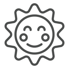 Shiny sun smile line icon, festive holiday concept. Vector graphics. Star with cheerful face sign on white background, outline style icon for mobile or web design.