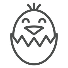 Newborn chicken in egg line icon, domestic animals concept. Vector graphics. Chicken child, baby sign on white background, outline style icon for mobile or web design.