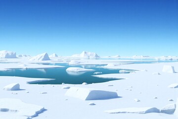 large group of icebergs floating on top of a body of water