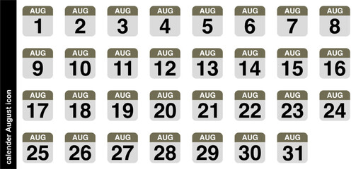 august calendar icon with date isolated on transparent background