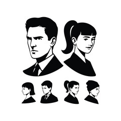 People avatars in circles Simple Man Head Icon Set icon set, icon symbol, human body part, client, cut out, females, horizontal, internet, occupation, user, women, african ethnicity, asian and indian 