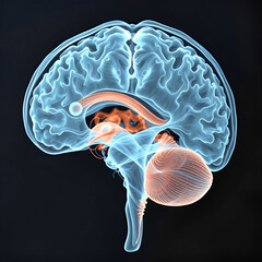 Cross-Sectional 3D X-ray of the Human Brain Showing Neural Pathways