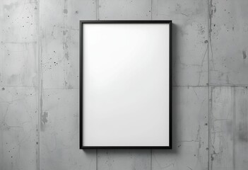 blank vertical black frame on a concrete wall type mockup