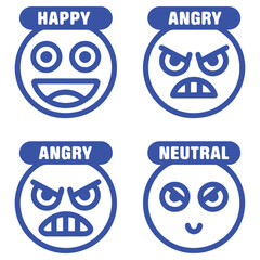 Vector faces, abstract design outline - y2k stickers and badges, happy, angry expressions, stickers, and outline icons with different face expressions. with white background