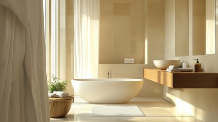 Serene Modern Bathroom Design with Elegant Freestanding Bathtub