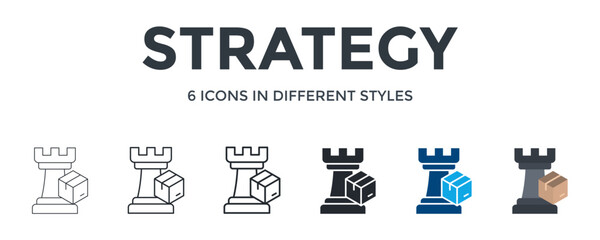 Strategy Icon In Different Style Vector Illustration. Designed In Thin Line, Regular Line, Bold Line, Glyph, Color Fill, And Flat Style Can Be Used For Web