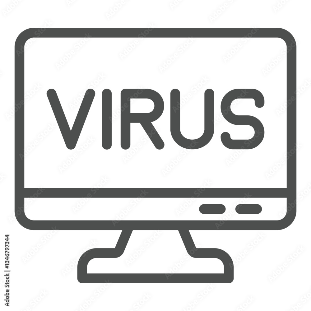 Poster monitor screen with virus line icon, hacker attacks concept. vector graphics. computer virus infecti