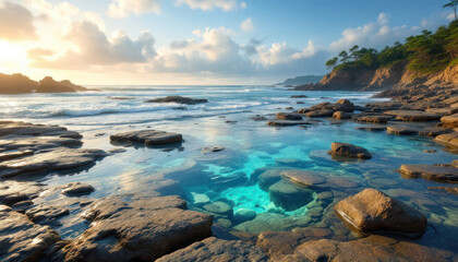 Tranquil Coastal Serenity: Sunlit Ocean Pool