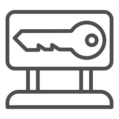 Billboard stand with key line icon, hacker attacks concept. Vector graphics. Public unsecured key, sharing banner sign on white background, outline style icon for mobile or web design.