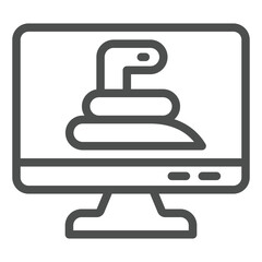 Monitor screen and snake line icon, hacker attacks concept. Vector graphics. Display with worm virus sign on white background, outline style icon for mobile or web design.