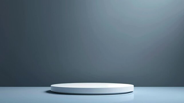 Minimalistic light blue podium against a gradient background. Perfect for showcasing products or as a modern display stand. Clean and elegant design. light blue podium with a white background.