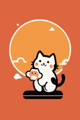 A cute cartoon girl with brown hair and a yellow dress in a sunny day with clouds