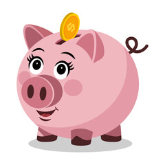 Cute Piggy Bank with Falling 3D Gold Coins – Money Savings Vector Illustration Concept for Finance, Banking, Investment, Wealth & Money Management Design