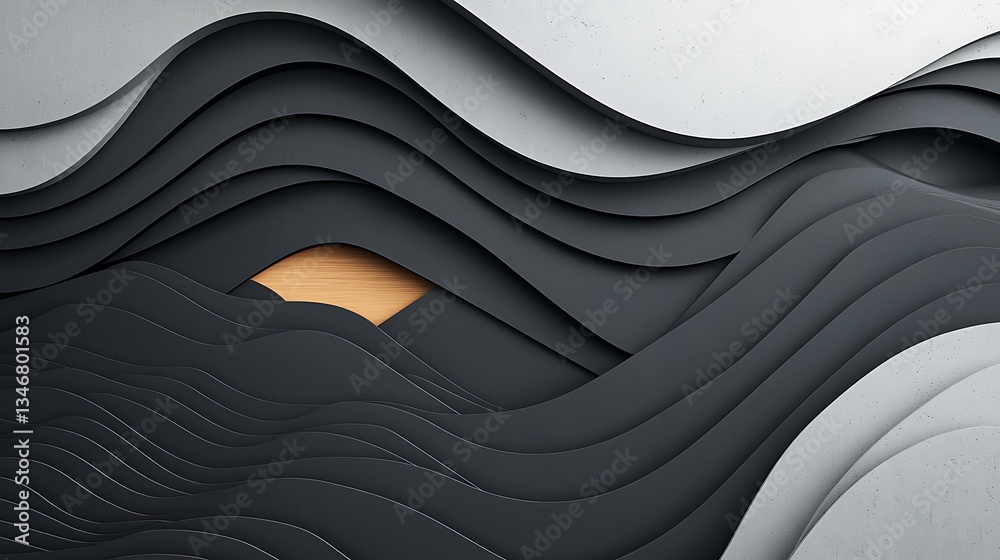 Poster abstract layered wavy design with a recessed panel