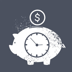 Piggy bank with dollar coin. Vector icon money accumulation, investment