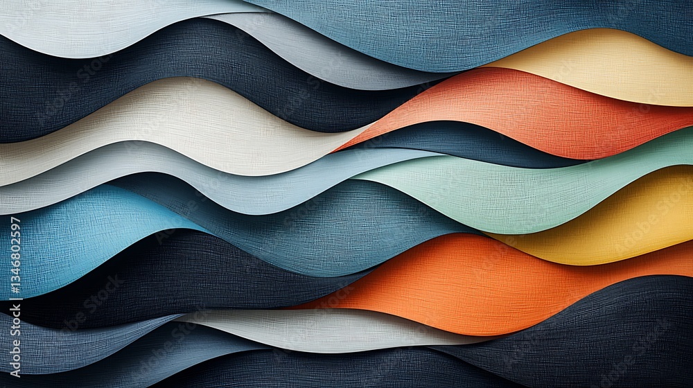 Poster abstract layered wavy shapes in various colors