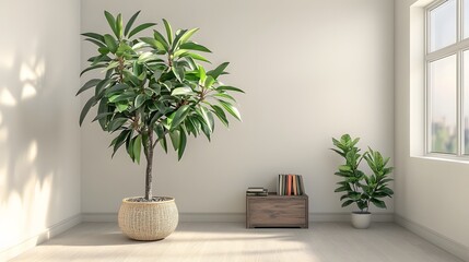 Bright Indoor Space Featuring Decorative Potted Plants and Modern Furniture in a Minimalist Setting