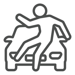 Car hitting human line icon, insurance event concept. Vector graphics. Automobile crash with man sign on white background, outline style icon for mobile or web design.