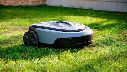 An automatic lawn mower is a robot that mows grass in the garden near the house