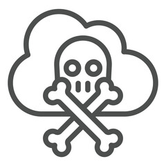 Gas cloud with skull and bones line icon, insurance event concept. Vector graphics. Cloud of ecology pollution sign on white background, outline style icon for mobile or web design.