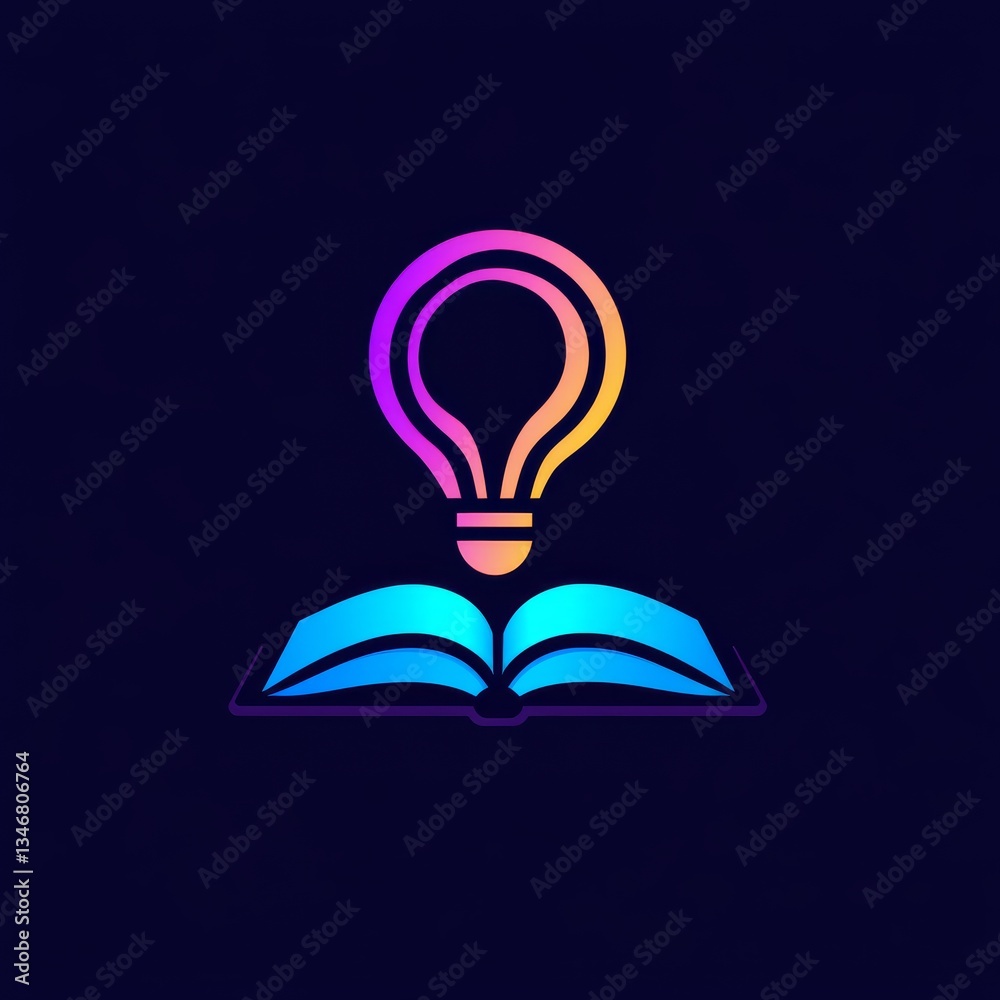 Poster Illuminating Knowledge: A neon-glowing book with a lightbulb representing learning and inspiration.
