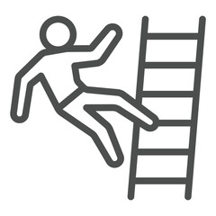 Man falls down from ladder line icon, insurance event concept. Vector graphics. Human falling high risk sign on white background, outline style icon for mobile or web design.
