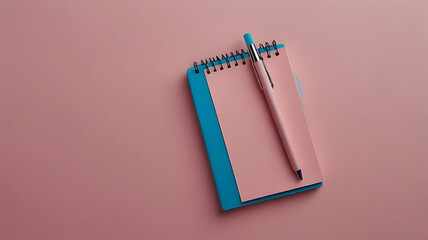 Colorful Stationery Set with a Pink Pen and Notepad on a Pastel Surface

