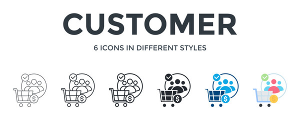 Customer Icon In Different Style Vector Illustration. Designed In Thin Line, Regular Line, Bold Line, Glyph, Color Fill, And Flat Style Can Be Used For Web