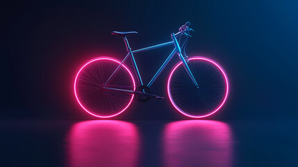 Fototapeta premium Neon Bicycle: A sleek and modern bicycle illuminated by vibrant pink neon light. Its wheels are enveloped in a glowing aura, creating a captivating visual against the dark backdrop.