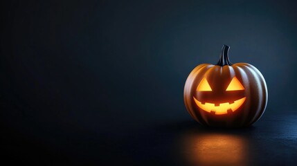 Glowing jack-o'-lantern on dark background for halloween celebration. Halloween, All Hallows Eve, Samhain - Spooky Holiday Season, Fall Festival Celebration
