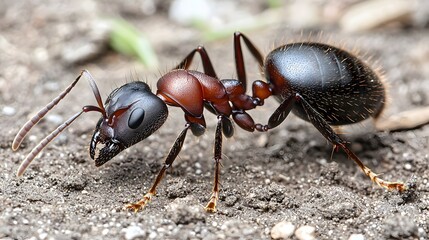 Close-Up of an Ant Crawling on the Ground Highlighting Intricate Details and Textures