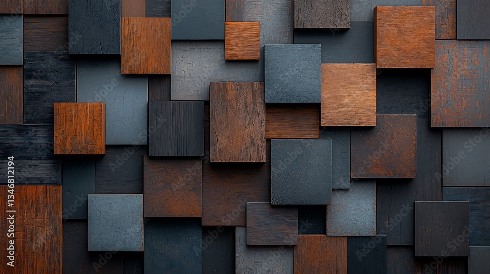 Poster abstract wooden block wall pattern
