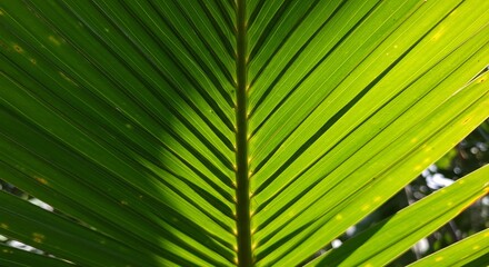 鮮やか緑葉 光と影織りなす 椰子の葉脈