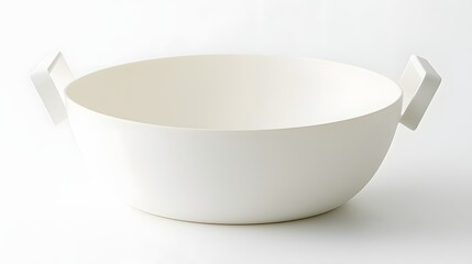 Sleek White Ceramic Bowl with Symmetrical Handles on Neutral Background for Modern Kitchen Decor