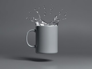Futuristic Mug with Splash & Floating Objects