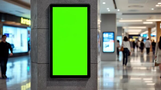 Green Screen Display in Shopping Mall Corridor