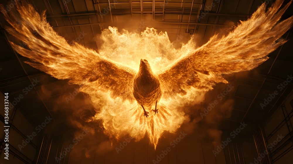 Canvas Prints a legendary firebird composed of pure plasma energy, bursting forth from a futuristic reactor core