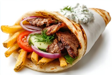 A Greek gyros isolated on a white background