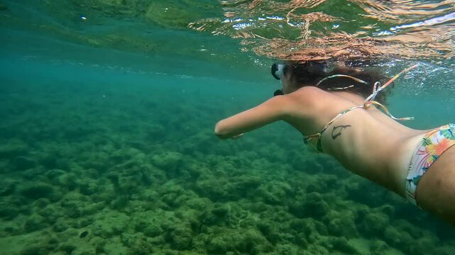 Mujer haciendo snorkel, Praia do Forte, Bahia, Brasil