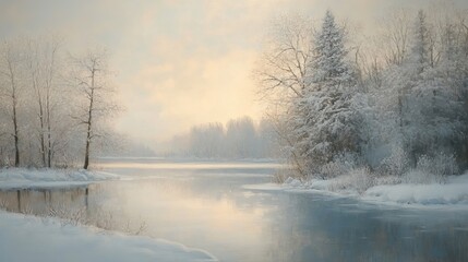 Moonlight Winter Landscape Overview Snow-covered Lake