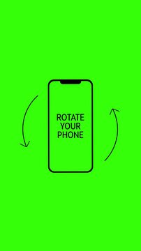Rotate Your Device from Vertical to Horizontal. Rotate Your Phone to Landscape orientation. Rotate Your Device from Vertical to Horizontal Animation on Green Screen for Social Media.	