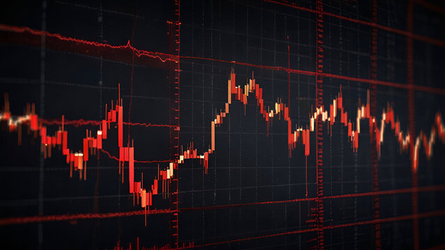 Dynamic Stock Market Trends Illustrated in Graph with Fluctuating Red Lines and Grid Markings