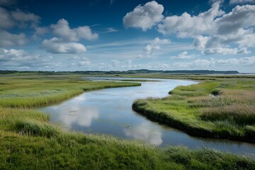This seaside estuary displays a fragile harmony stunning charm and ecological value via its vibrant birdlife tidal flats  
